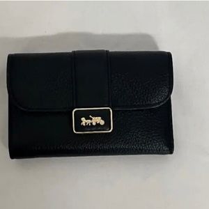 Coach Medium Grace Black Pebble Leather Wallet New CC059